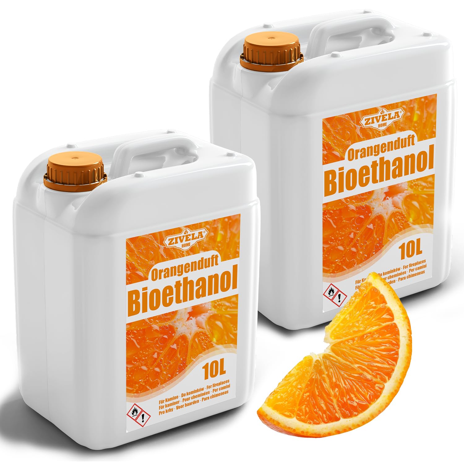 Bioetanolo 96,6% 20 l, profumo di arancia biologico 96,6% 2 x 10 l, bioetanolo per camino, caminetto, camino a bioetanolo, profumo di arancia, combustione pulita, senza fumo, fiamma vivida e stabile