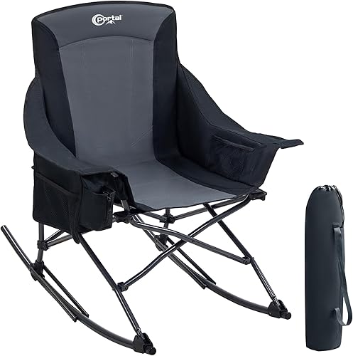 Miniatura 9 de Portal Mecedora para exteriores, plegable, portátil, con soporte para tazas, bolsa de transporte con bolsillo lateral, soporte de 350 libras (azul 1