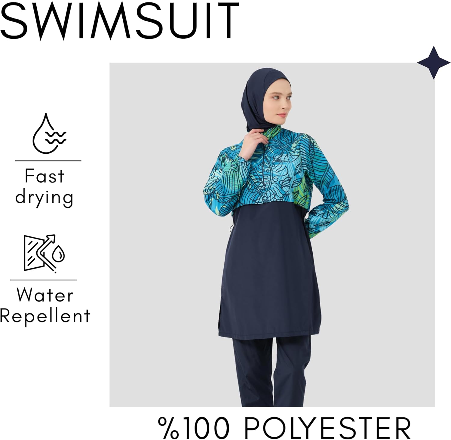 5 Piece Hijab Swimsuit for Women | Water Repellent Top, Leggings, Bonnet, Scarf and Bustier Burkini | Modest Clothing