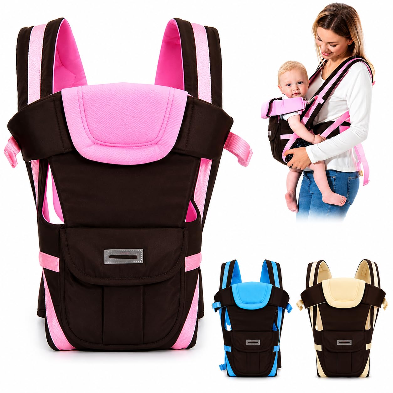 AEREX Adjustable Baby Carrier 4-in-1 Infant Carrier Baby Carry Sling Carrier for 0 to 3 Years Baby Honeycomb Kangaroo Bag Toddler Carrier Body Holder Backpack (Multi-Color)-image-37
