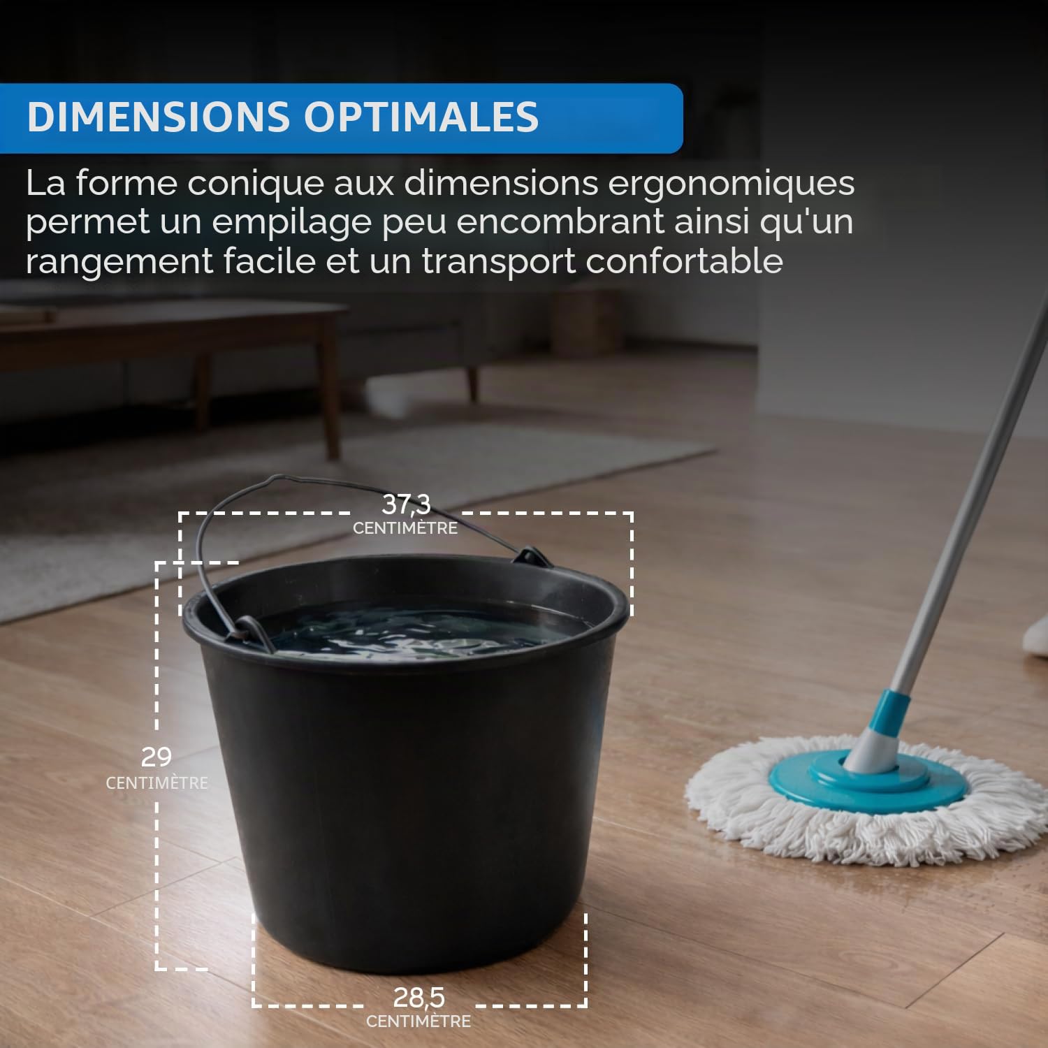 kör4u Lot de 10 seaux de construction 20 L noirs avec poignée métallique robuste, seau à mortier rond en LDPE - pour le BTP, le jardin, la maison et l'artisanat