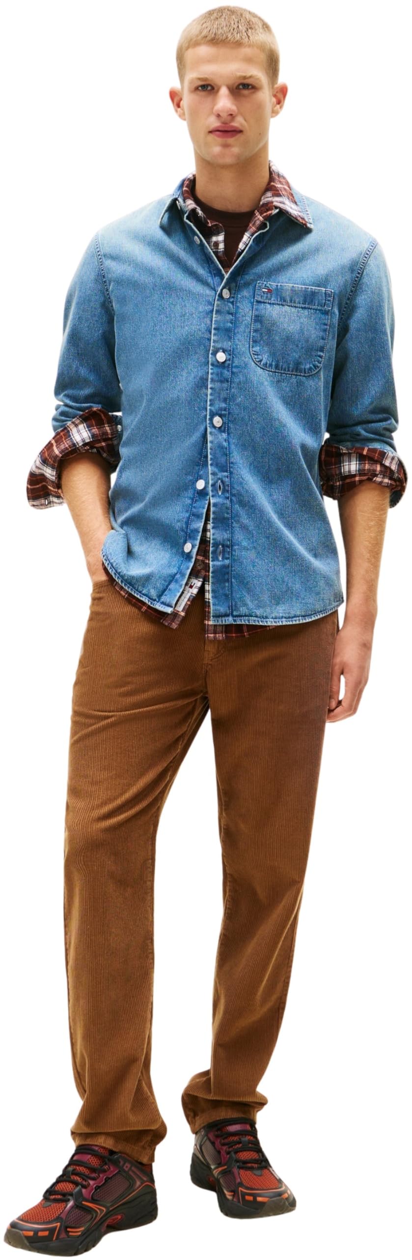 Tommy Jeans Uomo Camicia in Jeans Regular Denim Taschino sul Petto