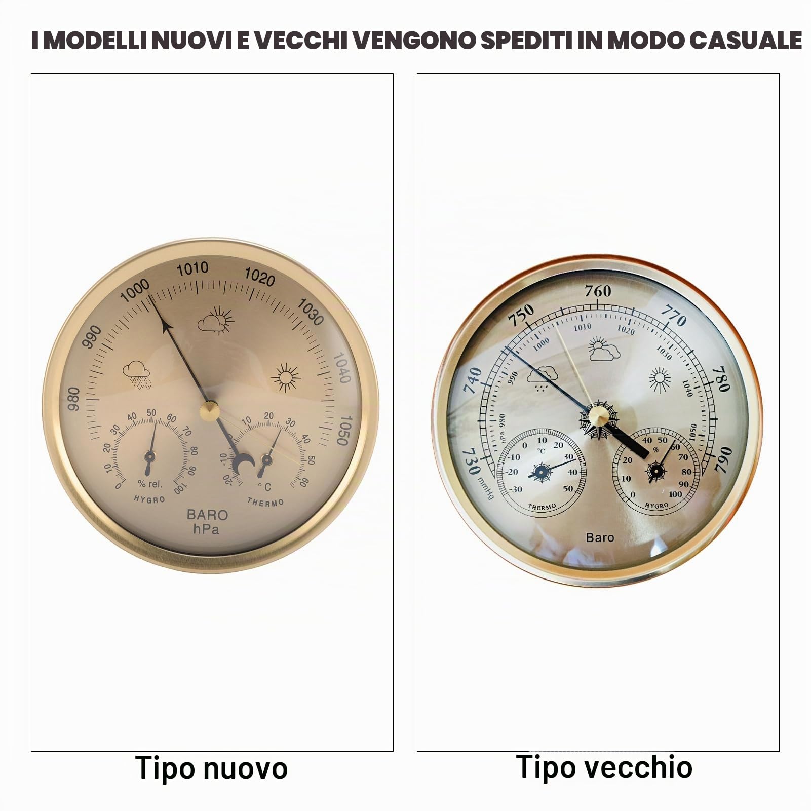3 in 1 Igrometro Termometro a Barometro, 130 Mm/5 '' Stazione Meccanica Tipo di Grano Barometrico Calibri Barometrici per Casa, Ufficio, Pesca Interno Ed Esterno