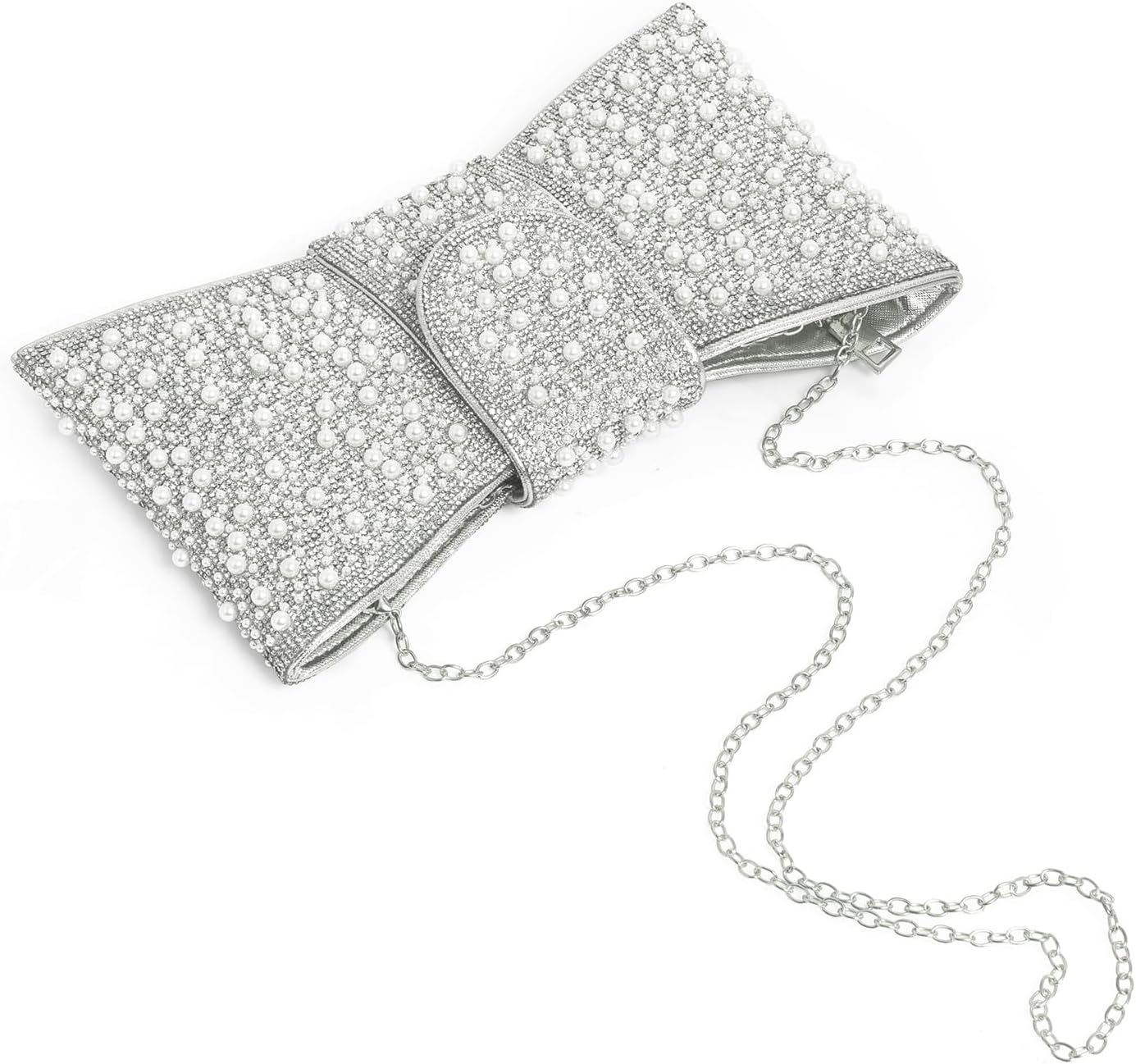 CARIEDO Pearl Rhinestone Bow Flip Clutch for Women - Wedding Prom Cocktail