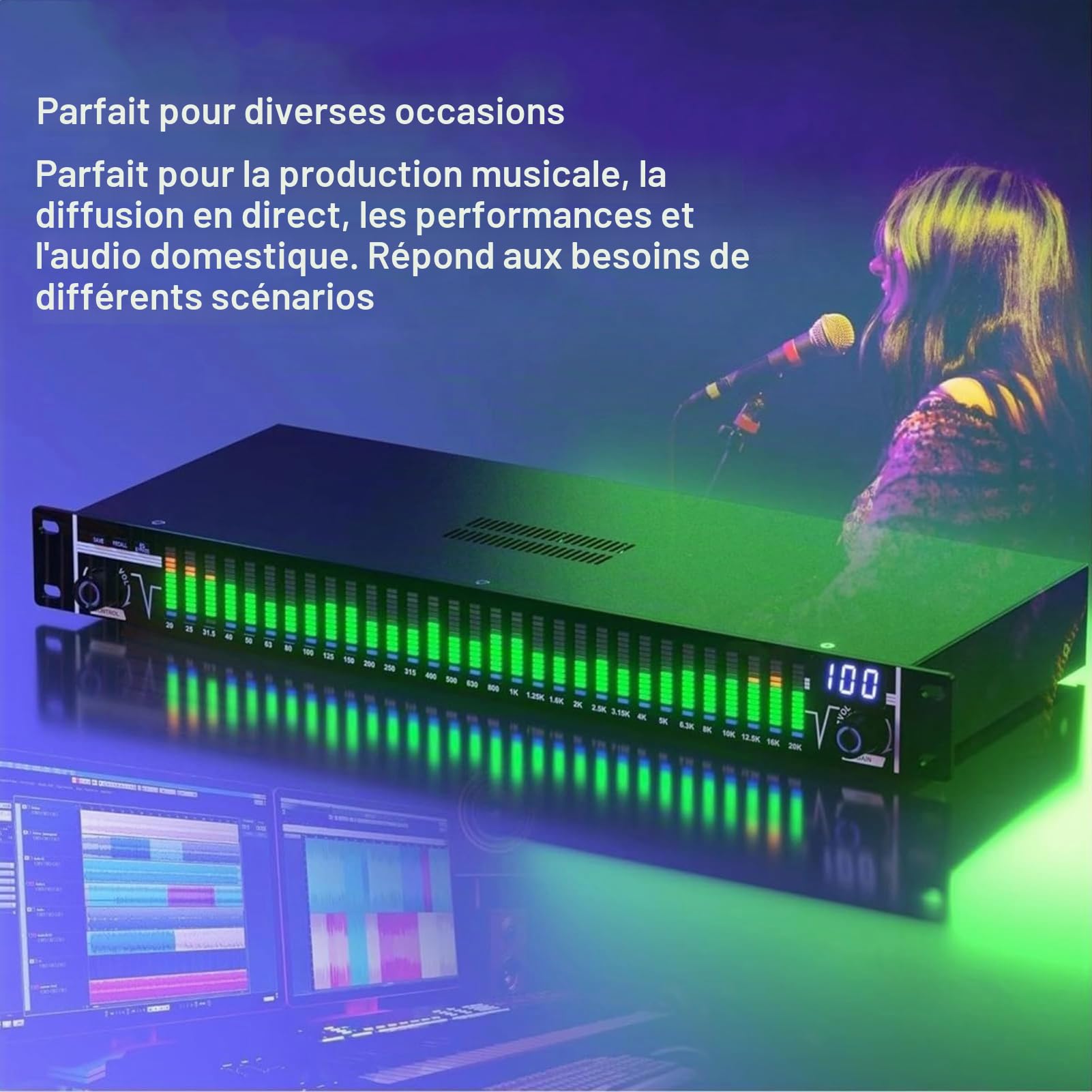 égaliseur Graphique Stéréo De 31 Bandes, égaliseur De Réglage De L'équation Numérique à Domicile avec Affichage du Spectre LED - 21 Effets Prédéfinis, Réduction Automatique du Bruit, avec Ajustement