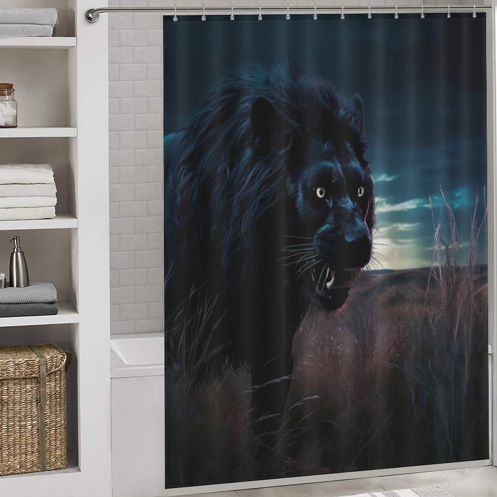 Rideau de douche lion pour salle de bain familiale, grand format lavable