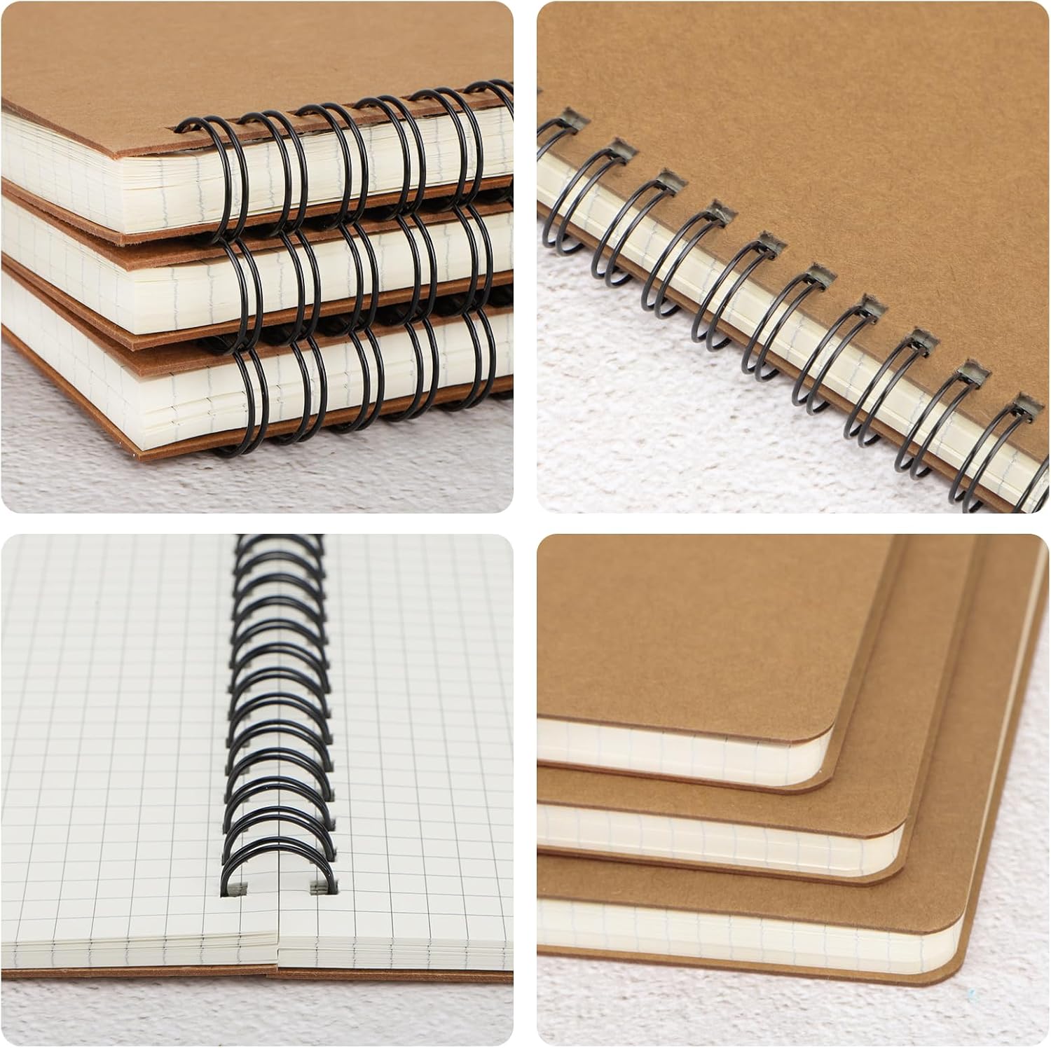 EUSOAR Graph Paper Notebook, B5 6Packs 7.3"x10.2" 120 Pages Graphing Paper Notebook Journals, Spiral Graph Grid Paper Composition Notebook for Math Science Engineering Artist Drawing-Kraft