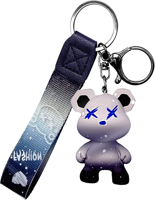 Hioph Bear Keyring, Women Gradient Color Bear Keychain, Girl Creative Braided Rope Resin Key Chain, Cute Cartoon Pendant Metal Keyfob Birthday Graduation Key Ring Gifts Key Holder