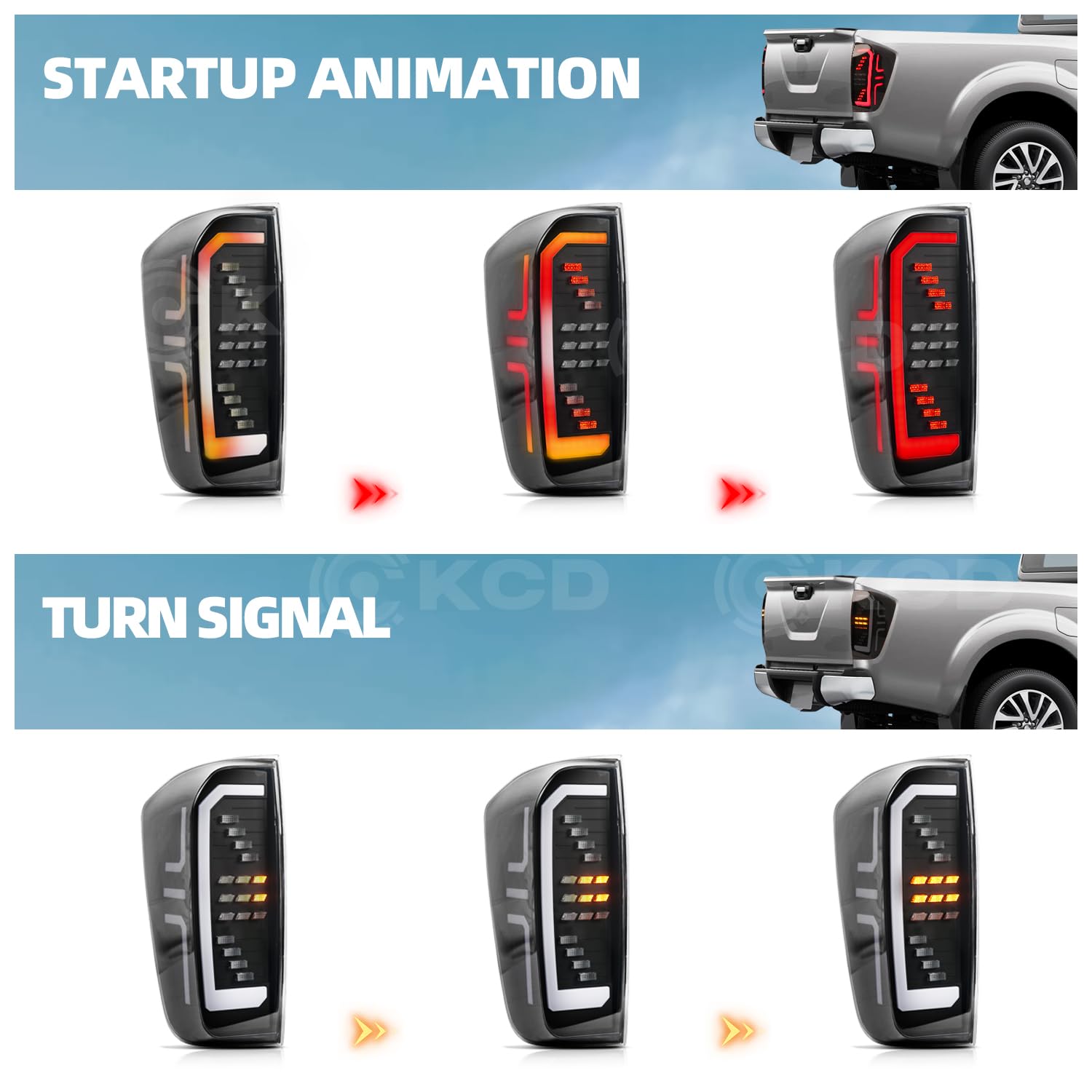 LED Fanali posteriori compatibili con Nissan Navara NP300 D23 2015-2023, Con indicatori di direzione sequenziali, luci diurne animate all'avvio, fumé