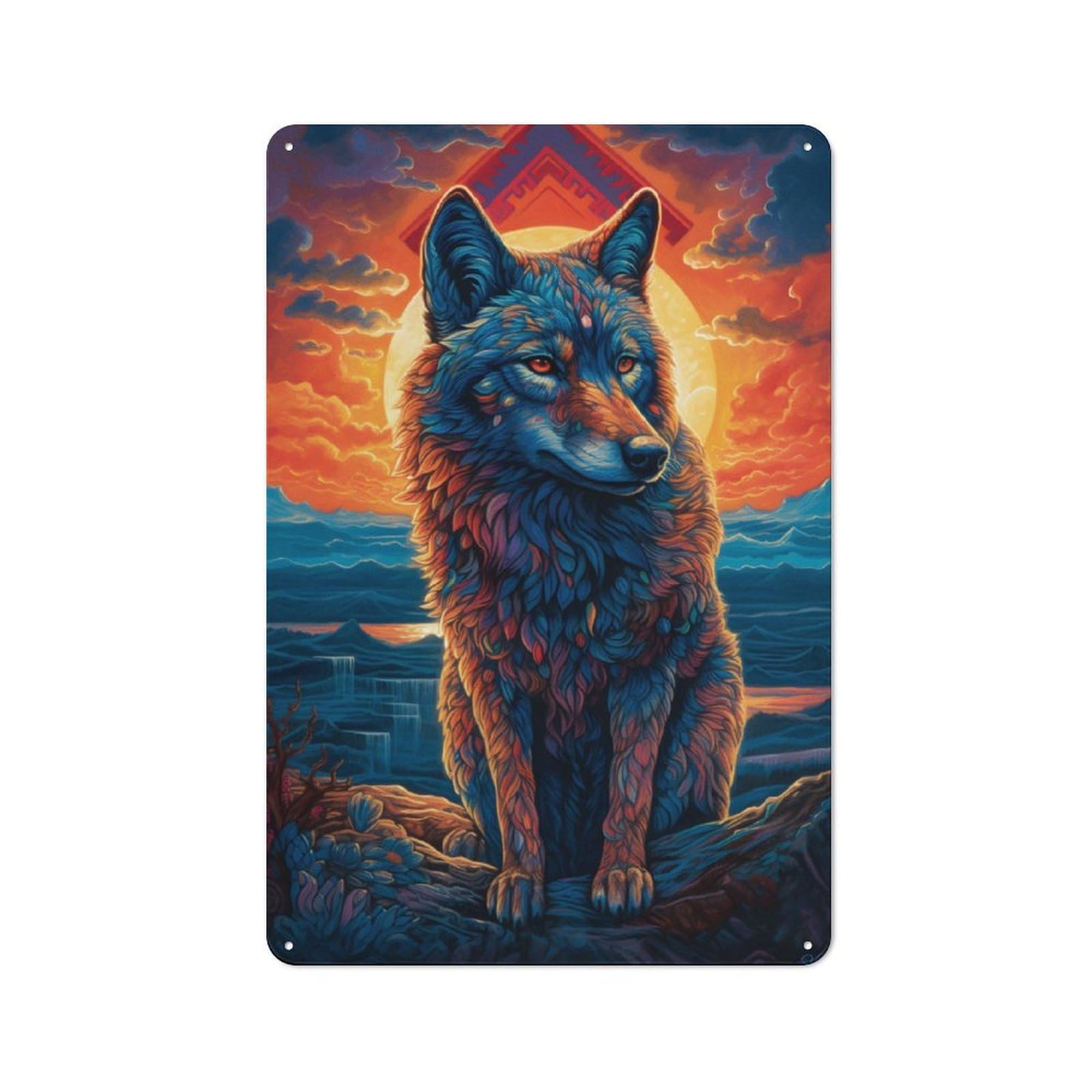 Junmoney Wolf 4 Printed Metal Sign 30X20cm For Pub Or Café, With Clear Industrial Wall Decor Character