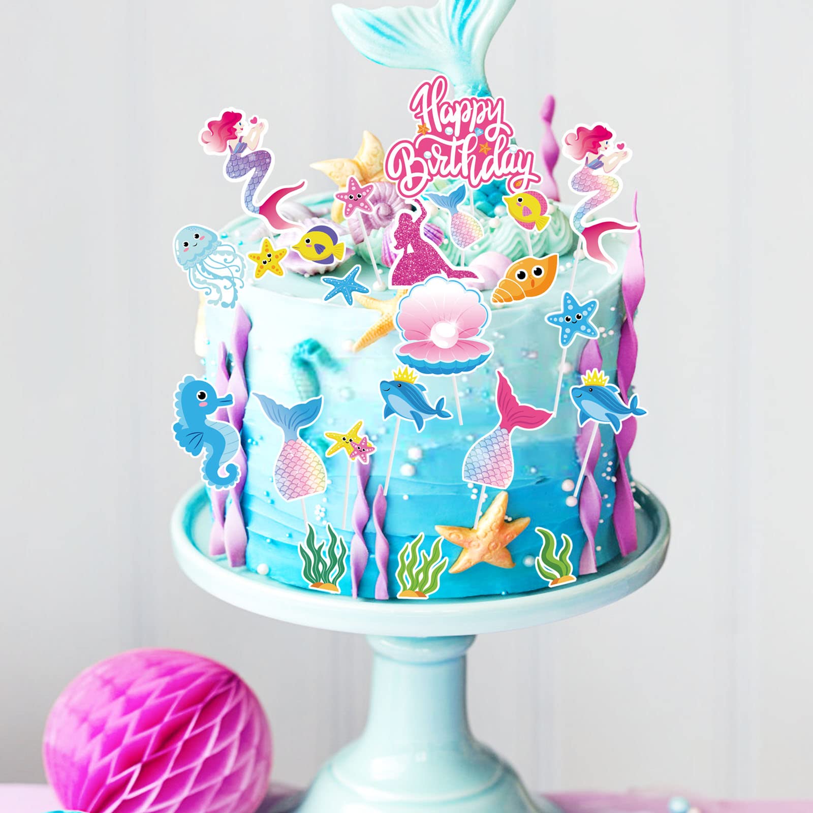 DPKOW 23-Piece Unicorn Birthday Cake Topper Set - Rainbow Decorations For Girls Party