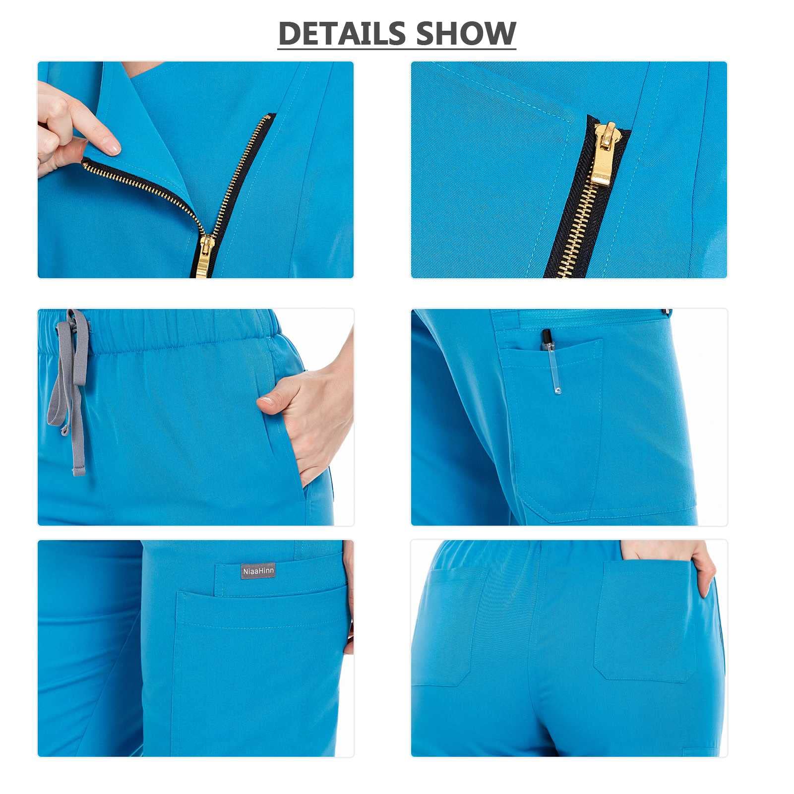Medizinische Uniform für Damen, Still-Peeling-Set, Oberteil und Hose, Medizinische Berufsbekleidung mit Reißverschluss
