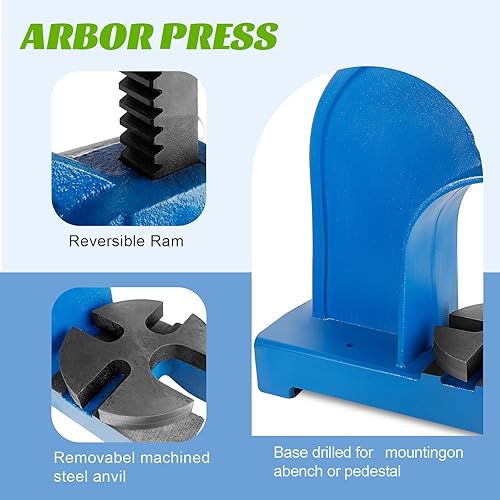 Miniatura 4 de Prensa manual de eje de 1 tonelada, prensa de eje de altura máxima de 5.5 pulgadas, prensa manual de hierro fundido resistente de metal para mesa,