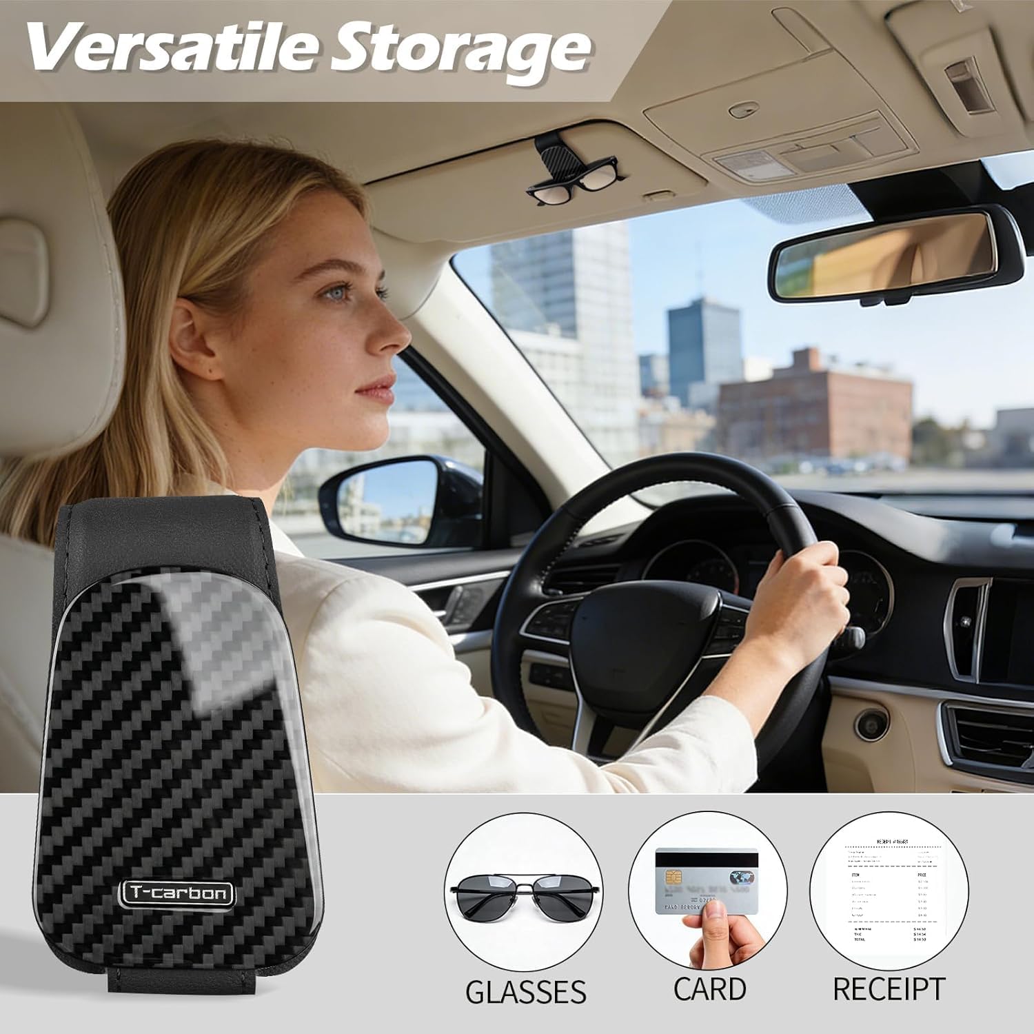 T-carbon 2 Pack Sunglass Holder for Car Sun Visor image 3