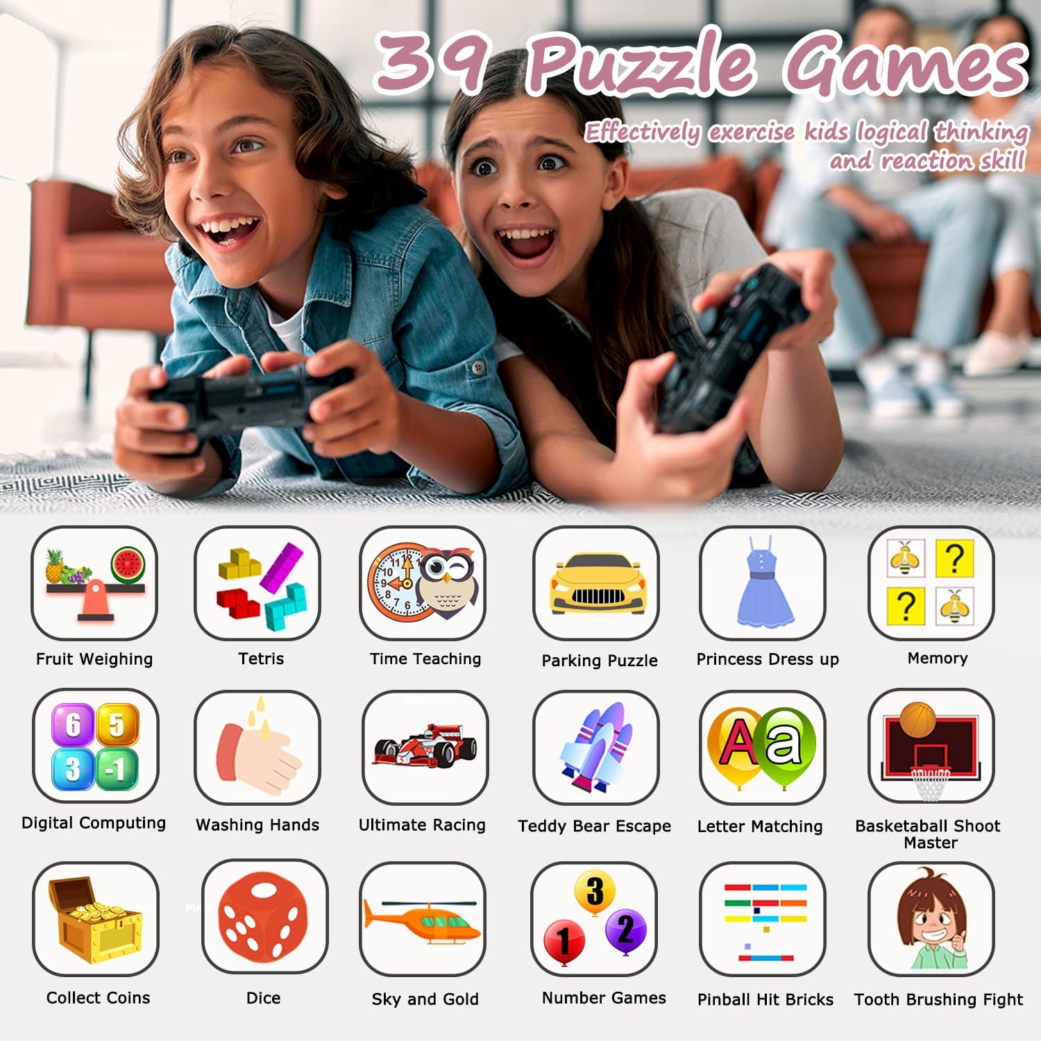 Smart Watch for Kids with 39 Games HD Touch Touchscreen Alarm Clock, Camera Music Player Pedometer Flashlight 12/24 hr Video & Audio Recording, Toys Gift for 3-12 Years Old Girls