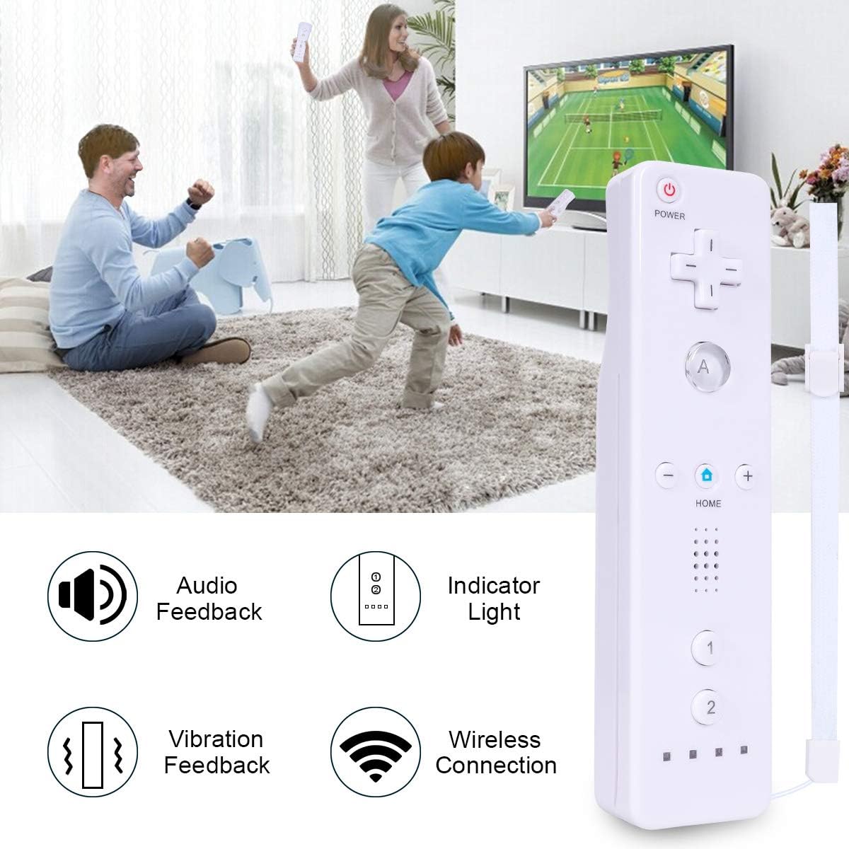 Gusnilo Controller Replacement for Wii Remote Controller, Replaceable Game Controller Compatible with Wii and Wii U, with Silicone Case and Wrist Strap (White 2 PCS)