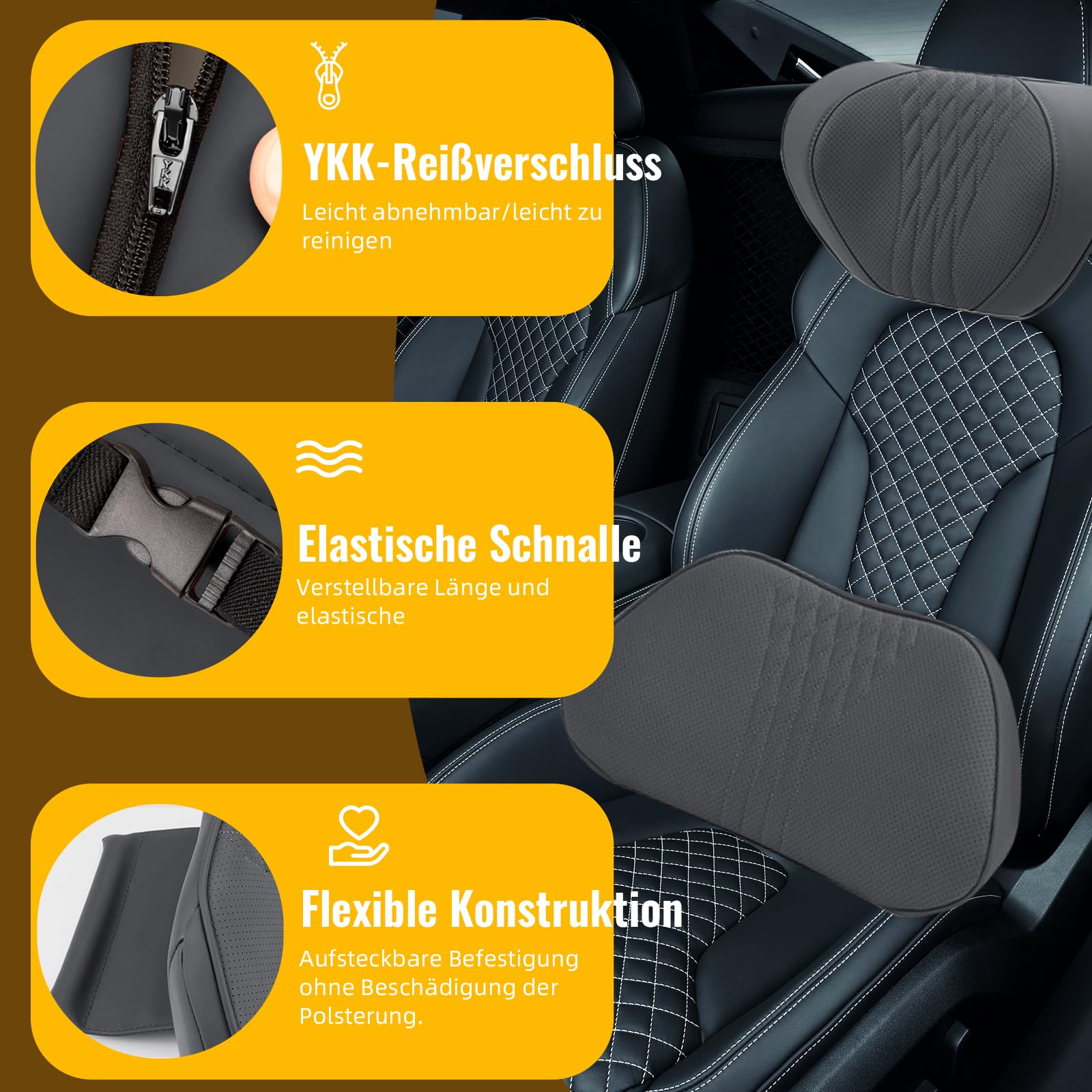 Auto Nackenkissen und Lendenkissen Set Memory Foam, Rückenkissen Auto Kopfstütze, Atmungsaktiv, Weich und Bequem für lindert Rückenschmerzen und Lordosenstütze (Schwarz)