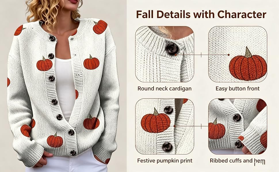 WWPPAION Halloween Cardigan Sweaters for Women Thanksgiving Knit Sweater - image 6