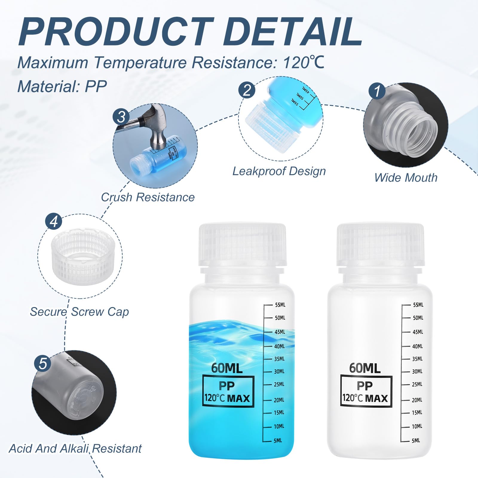 PATIKIL 20 Pezzi Bottiglie Modello In Plastica Con Tappo A Vite, 2 Oz 60ml Bottiglia Reagente A Bocca Larga Contenitori Modello PP Trasparenti Con Coperchio Per Laboratorio Acqua