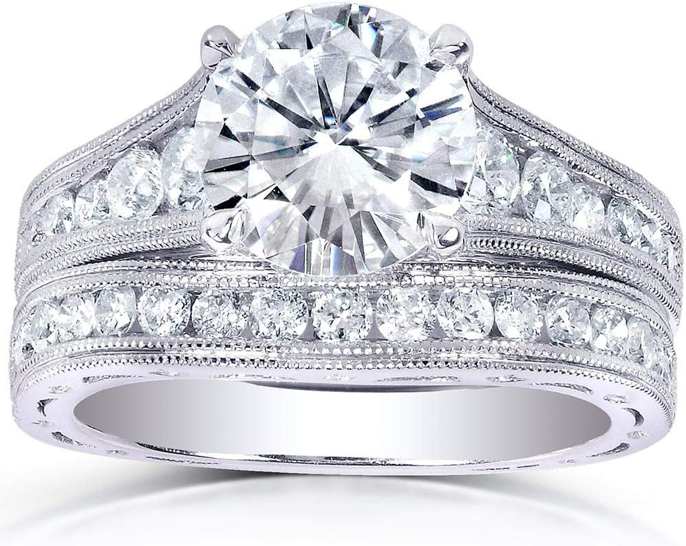 Kobelli Moissanite & Channel Bridal Ring Set 14k White Gold