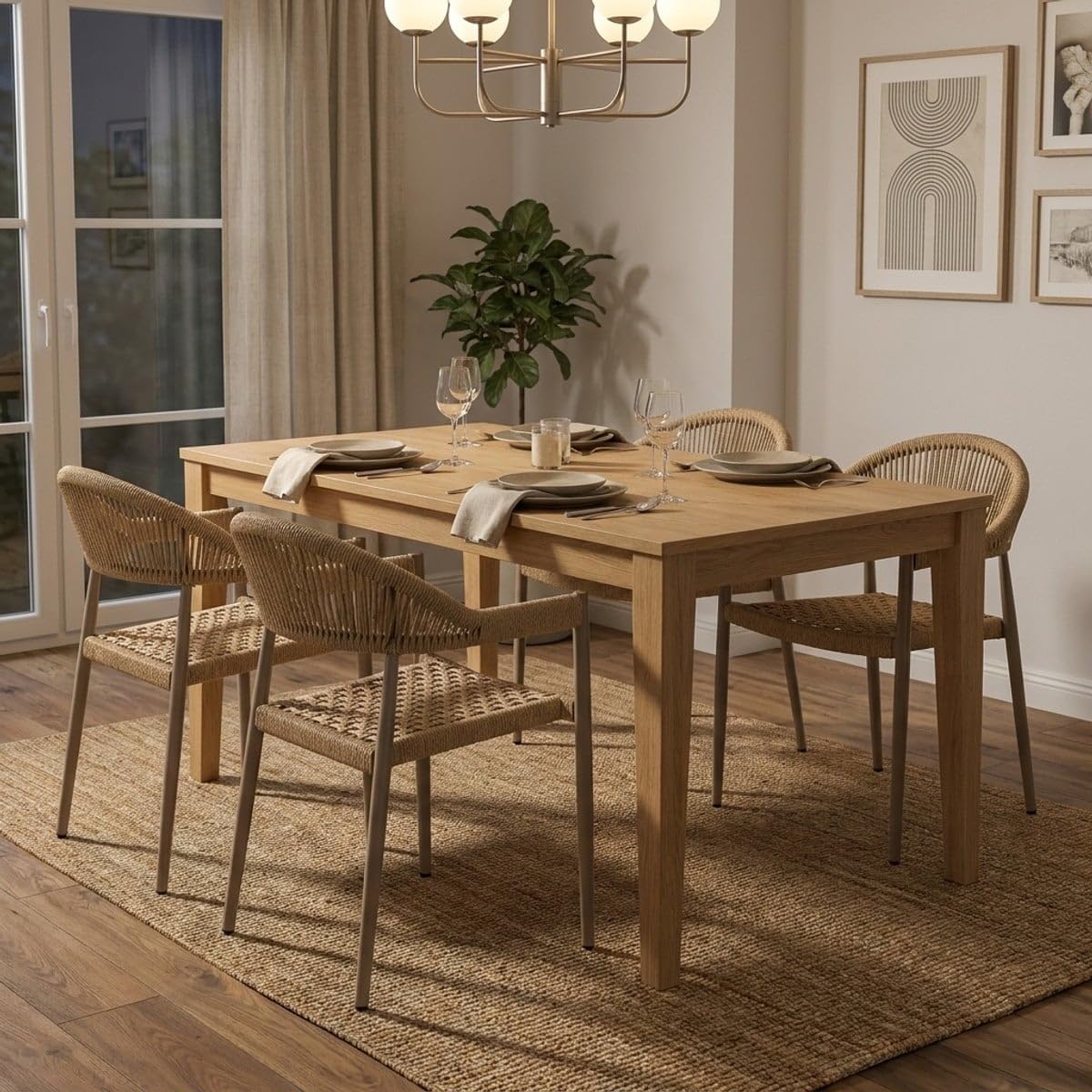 Armando Lot de 2 chaises de salle à manger rembourrées en tissu, pieds en métal, beige