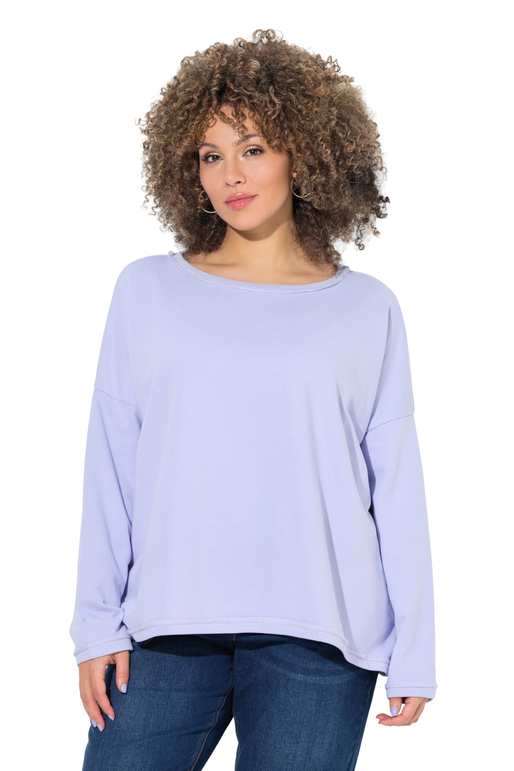 Ulla Popken Damen große Größen Übergrößen Plus Size Sweatshirt, Rollkanten, Oversized, Rundhals, Langarm 849382
