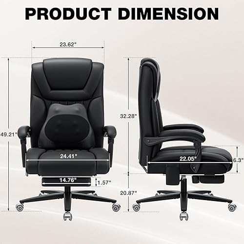 Miniatura 3 de HOFFREE Silla de oficina de masaje de amasamiento de 500 libras con silla de escritorio ergonómica de calor con reposapiés y almohada de apoyo