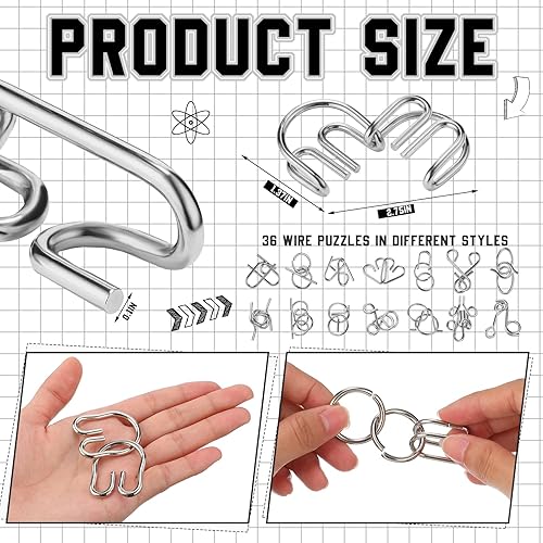 Miniatura 2 de Yilloog Juego de 90 rompecabezas de metal con bolsa, rompecabezas de acero IQ, juegos de rompecabezas de física y mente para adultos, rellenos de