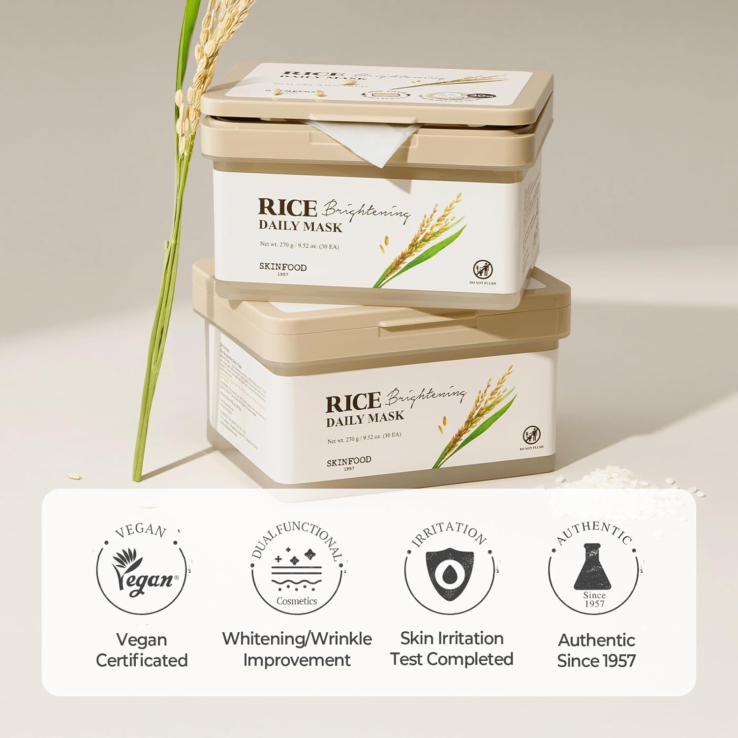 SKINFOOD Rice Daily Sheet Mask, 5-Minute Firming, Nourishing, Hydrating Face Mask for Smooth, Clear, Glass Skin, Korean Skincare, Bulk Pack (30EA) - Image 8