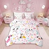 Erosebridal Cartoon Dog Bed in a Bag with Shee,Colorful Puppy Pet Twin Comforter Set 7 Piece for Kids Boys,Rainbow Flower Botanical Leaves Bed Sheets,Moon Floral Bedding Set for Girls Teens,Pink