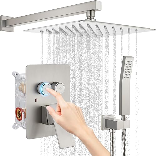 Miniatura 10 de gotonovo Sistema de ducha de lluvia con botón pulsador, cabezal de ducha de mano con ducha de mano, válvula de equilibrio de presión incluida de