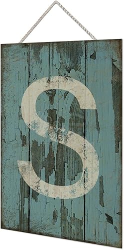 Vista 224 de Letrero colgante de madera con letra A, letrero de madera, decoración del hogar, 26 letras del alfabeto de metal, placa de madera, decoración