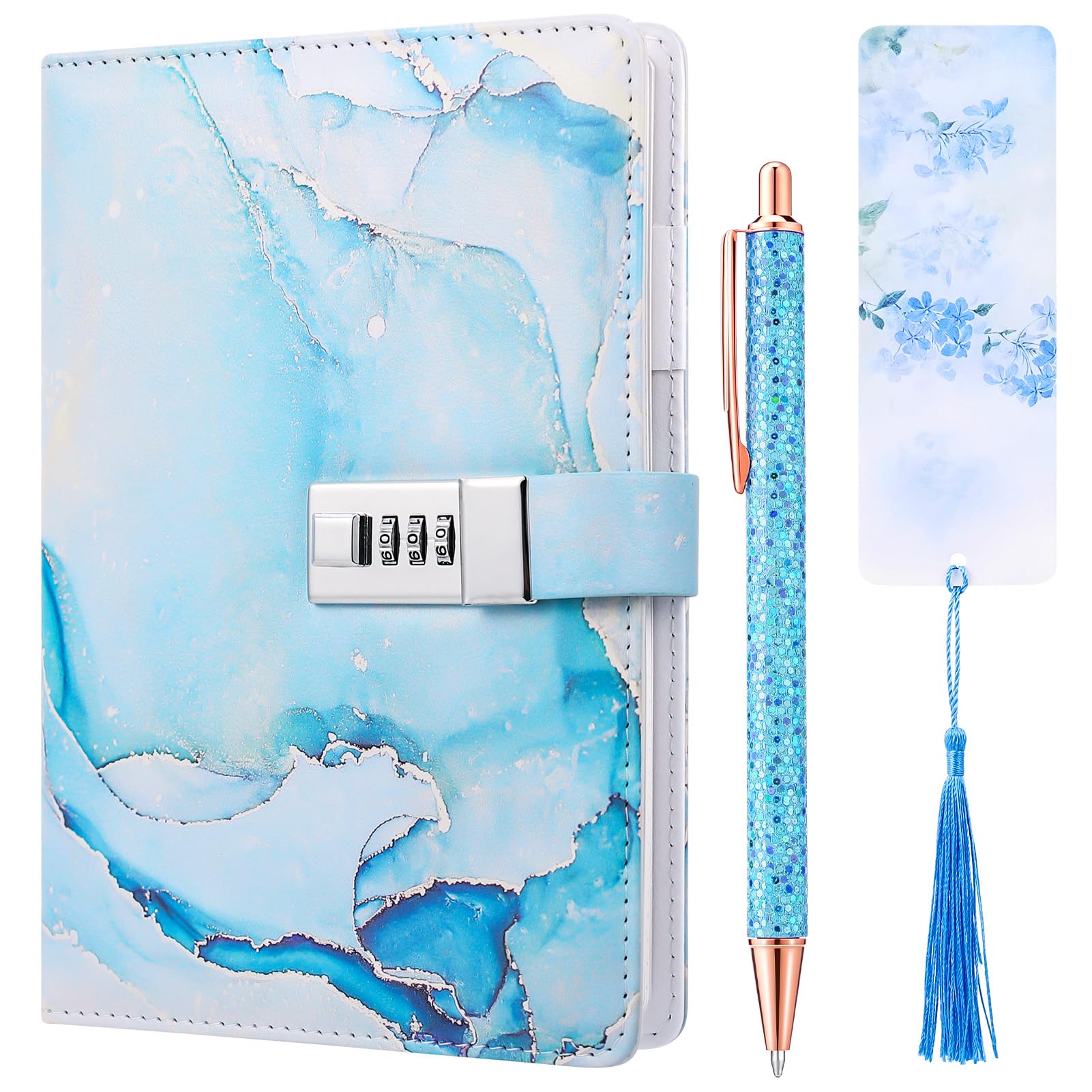 Candcamp Secret Diary with Lock for Girls, Light Blue UV Leather Journal with Lock Kids Password Journal Notebook Kit with Pen Bookmark for Back to School Birthday Festival Present — image 1