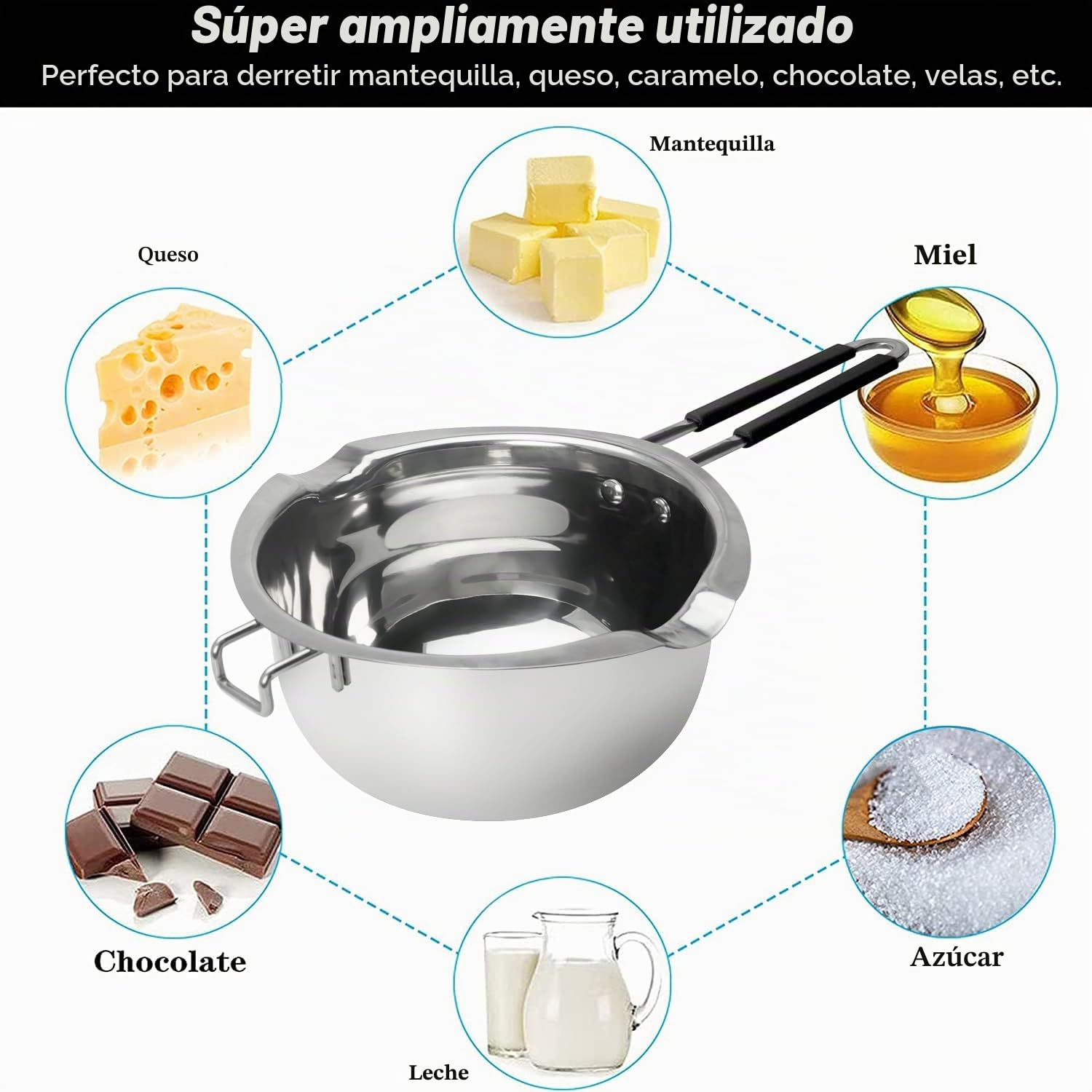 Cacerola para derretir Velas, 1200 ml, Acero Inoxidable 304, para Chocolate, azúcar, Mantequilla, Queso, Caramelo, Velas, con Mango Resistente al Calor