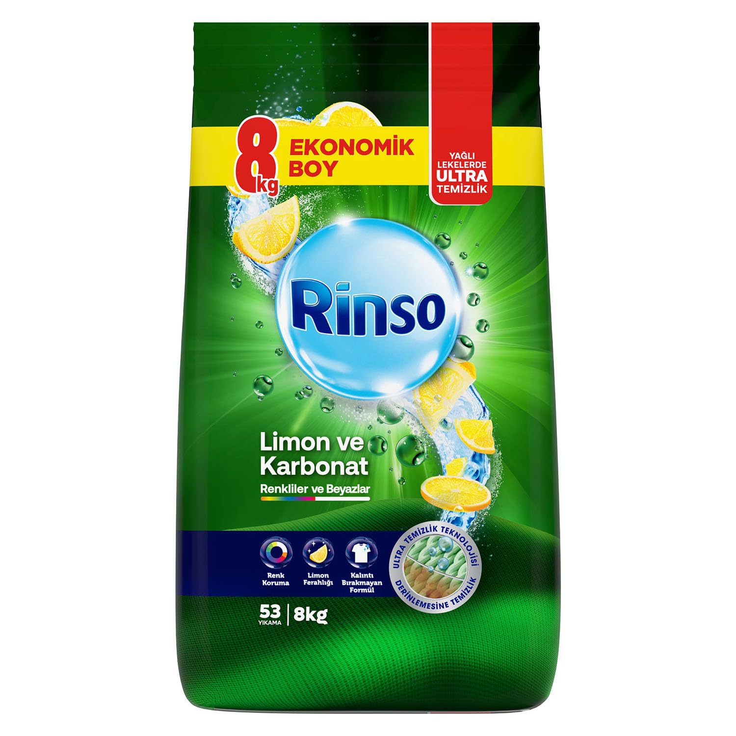 Rinso Toz Çamaşır Deterjanı Limon ve Karbonat Renkliler ve Beyazlar İçin 8 KG