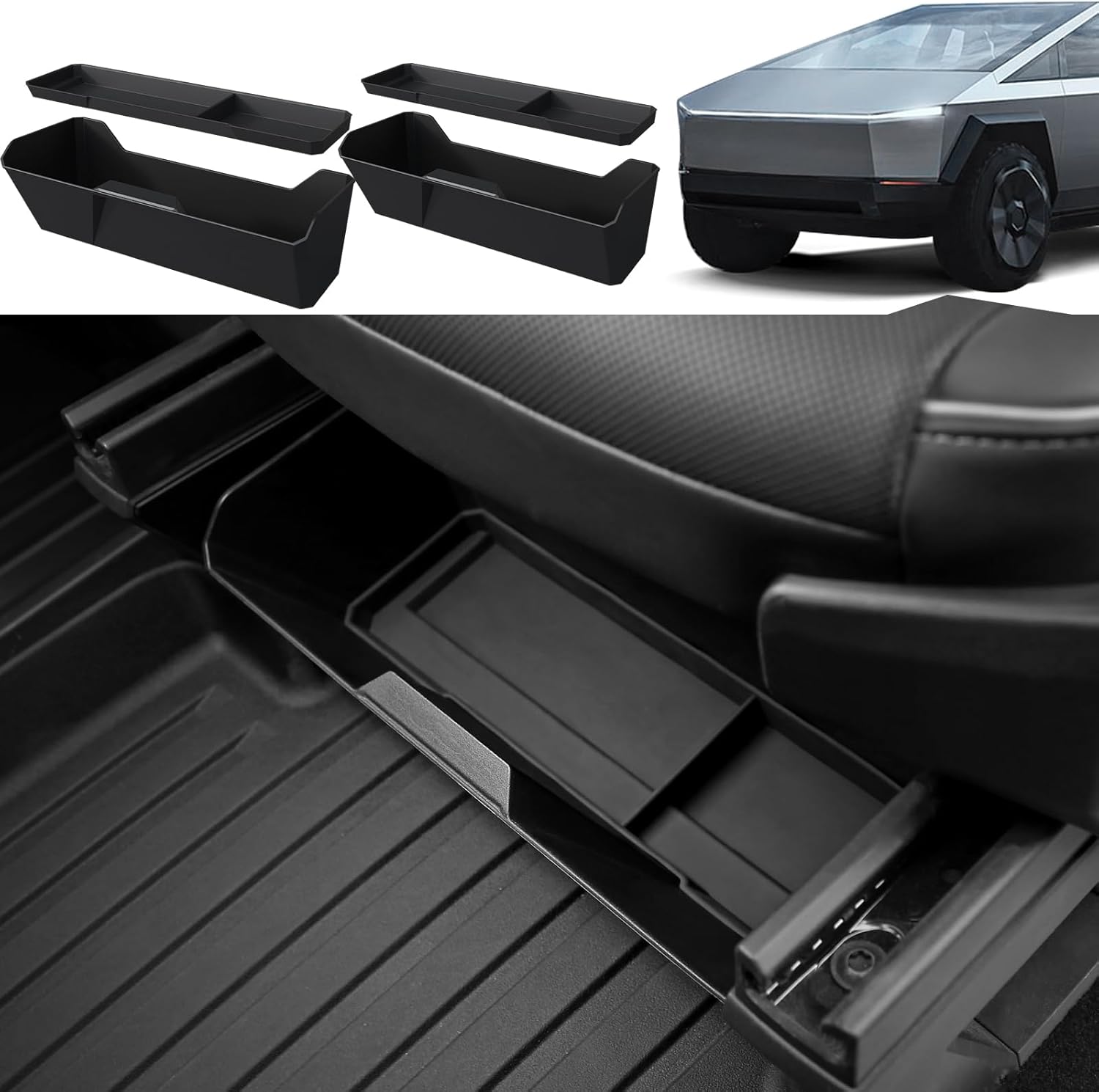 Front Under Seat Storage Box Compatible with Tesla Cybertruck 2024, Under Seat Organizer with Silicone Pad for Cybertruck Accessories.