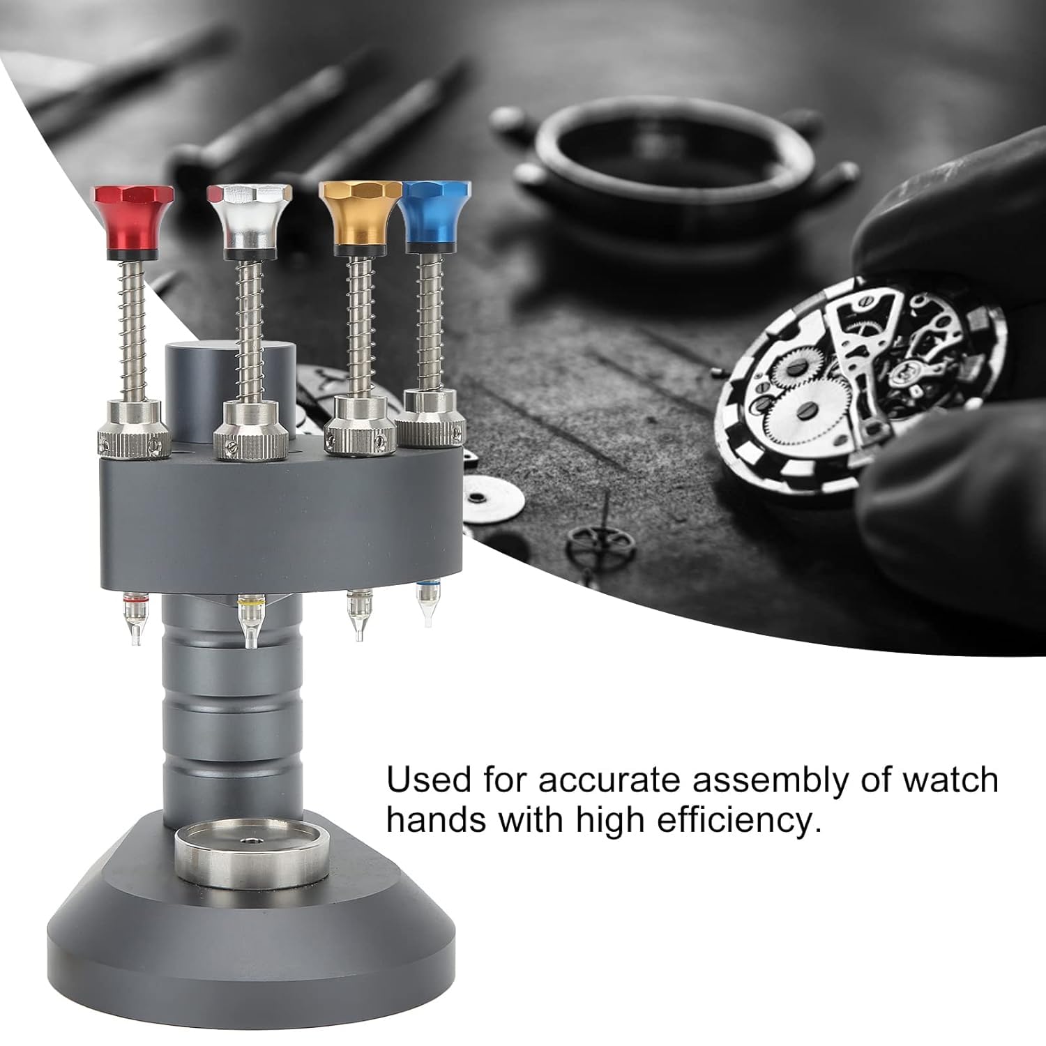 Herramienta De Prensa Manual para Relojes, Prensador Manual Profesional De 4 Pines con Cabezal De Acero Metálico Extraíble, Funciona De Manera Estable Y De Alta Precisión para Relojeros