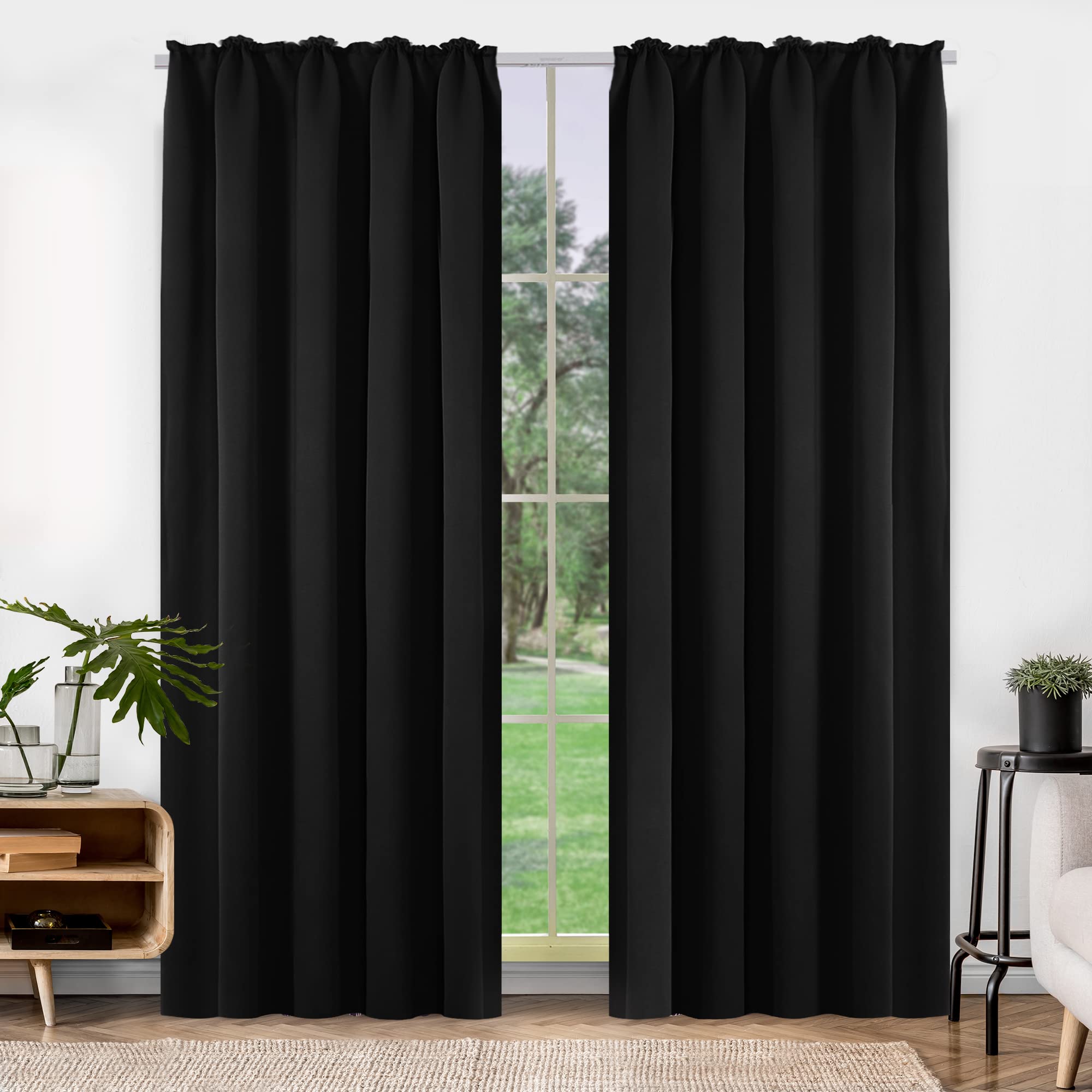 Deconovo Pencil Pleat Curtains Energy Saving and Noise Reducing Thermal Insulated Curtains Blackout Curtains for Living Room W55 x L69 Inch 2 Panels Black - Image 4