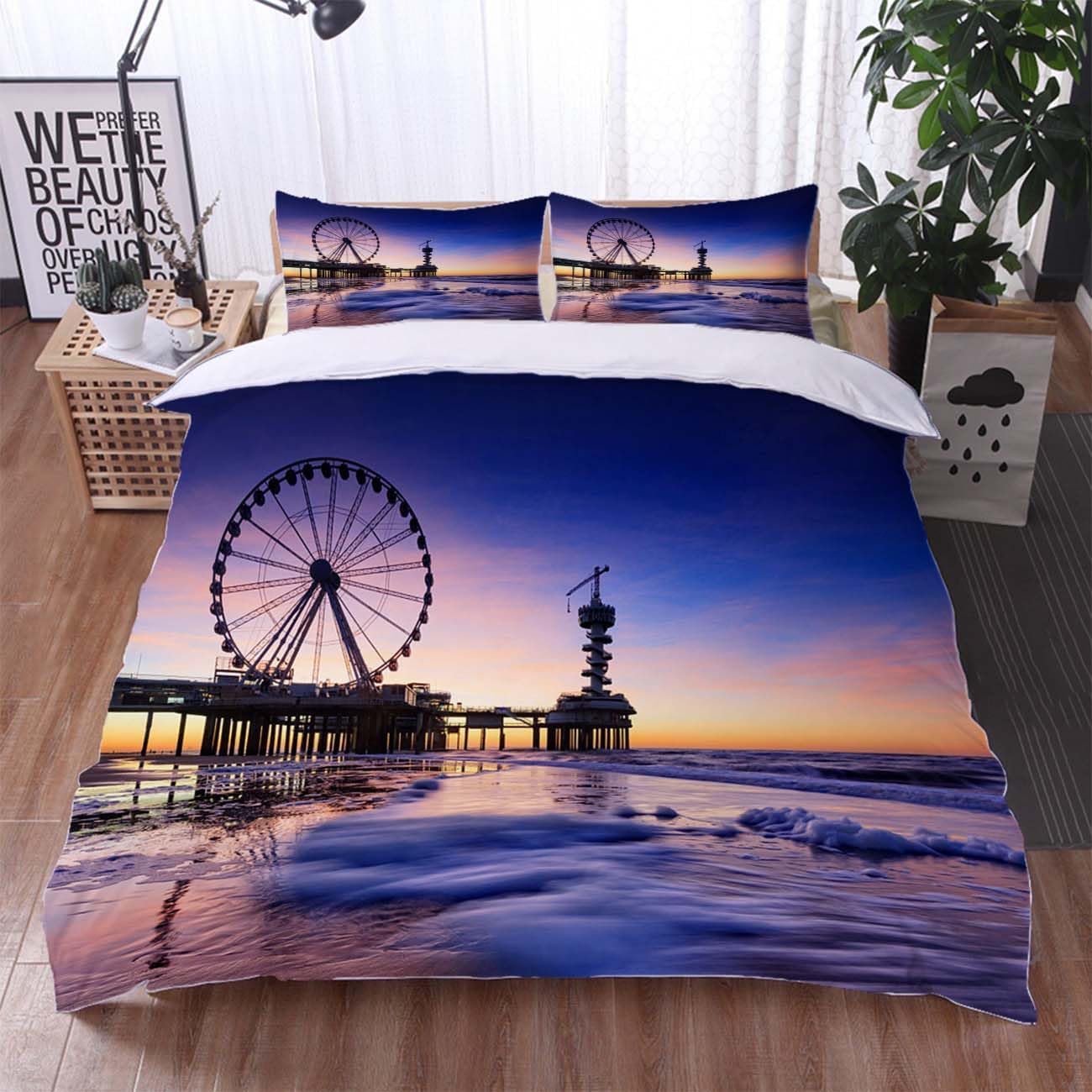 Housse de Couette 140x200 avec 2 Taies d'oreiller 65x65 cm Motif Mer 3D