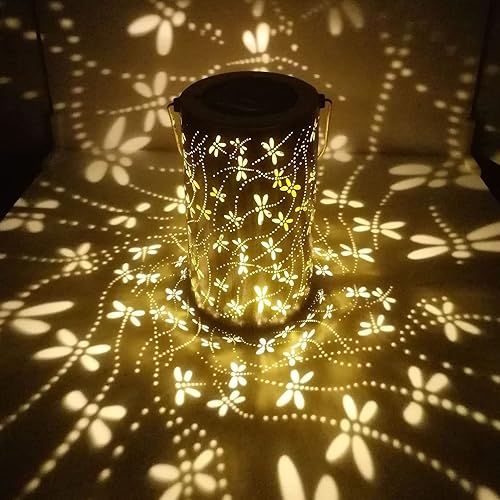 Miniatura 1 de Faroles solares impermeables para exteriores, luces solares de libélula de metal, luces solares decorativas de mesa, farol colgante solar, luces de