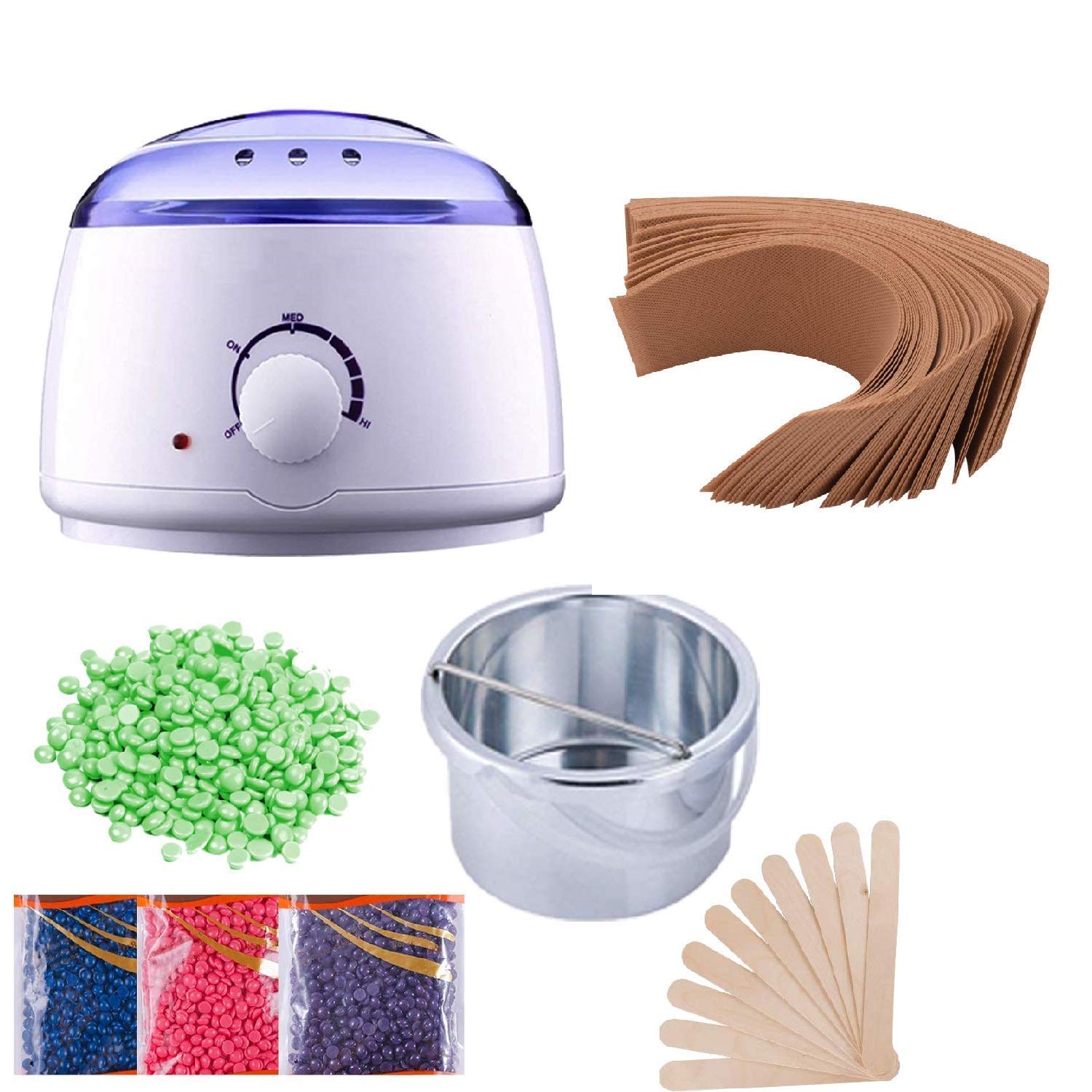 Bluejack pro wax machine (one) wax beans multicolor (100g) waxing strips plain(35 strips) Wax (stick-5) B-2 Wax