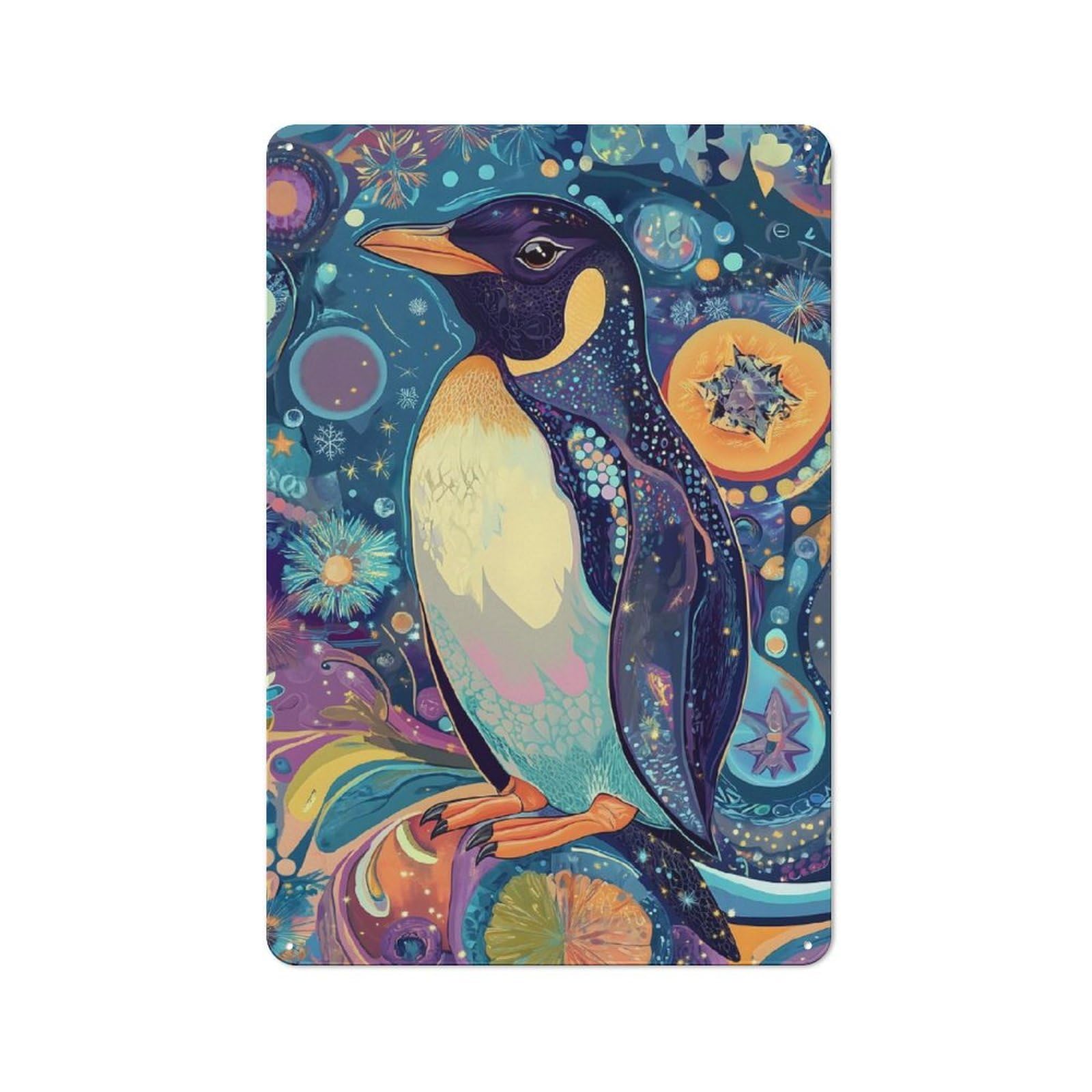 Metal Wall Sign 30x20cm Featuring Blue Penguin on A Tree Branch – Surreal Nature Art for Café Or Home Bar, for Metal Sign Collectors, for Garage And Workshop Walls
