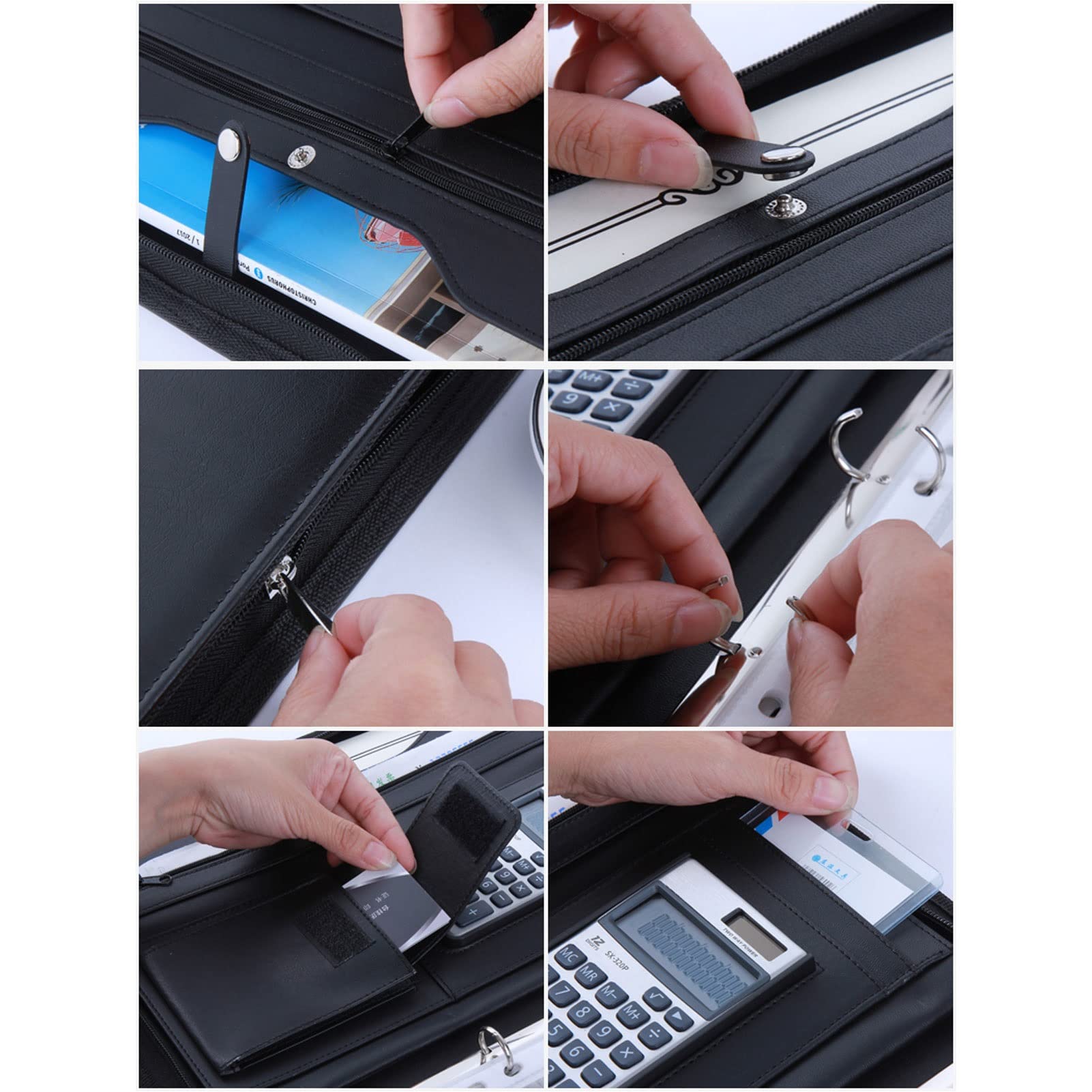 FoiiLiio Portfolio A4 Cuir Avec Fermeture Éclair - Porte Documents Professionnel 14 En 1, Noir