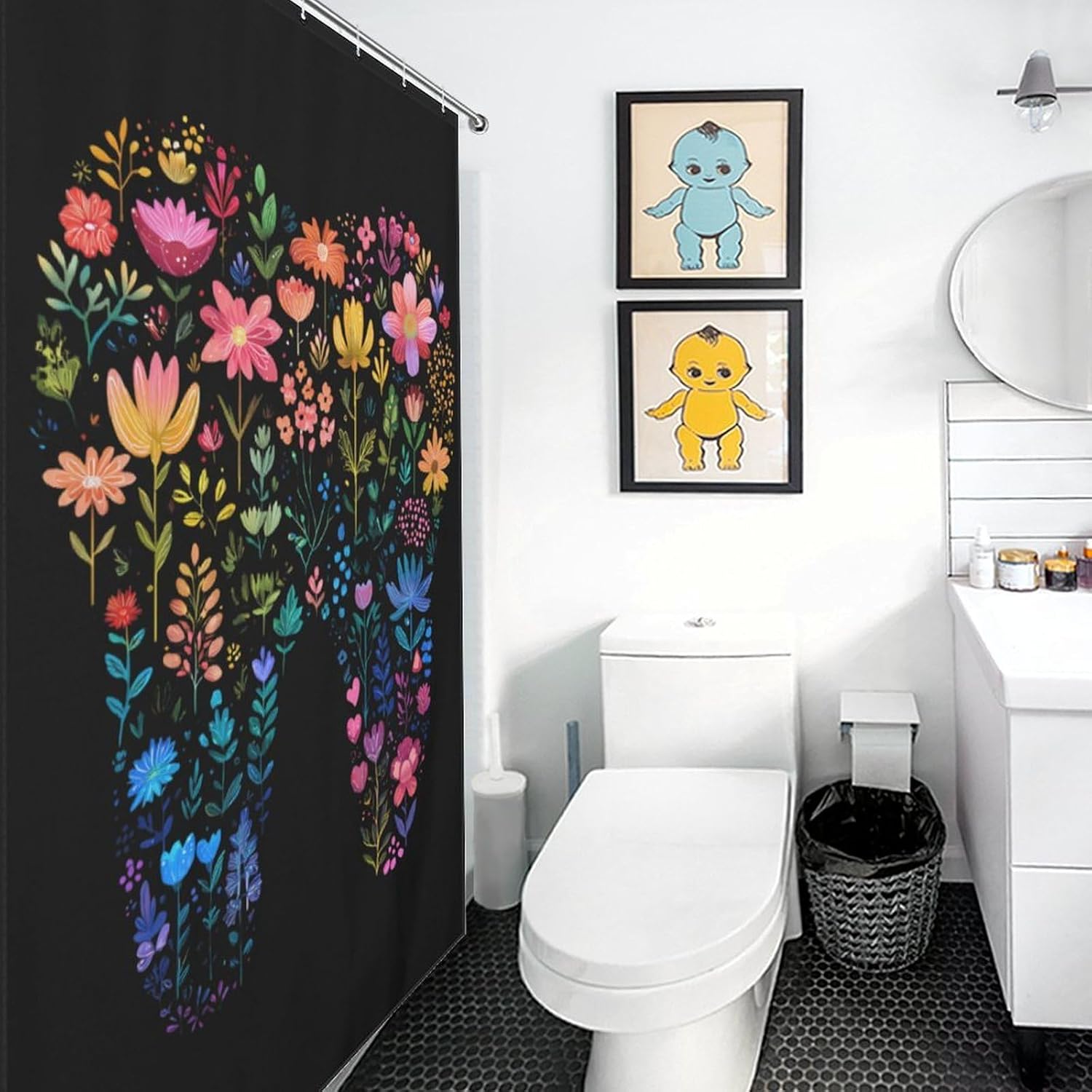 Tooth Floral Colorful Dental Dentist Shower Curtain 46.85x70.87Inch（119x180cm） Polyester Bath Curtain Shower Curtains Printed Decorative