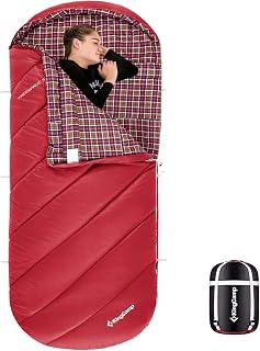KingCamp Sleeping Bag for Adults, Cold Weather & Warm Extra Wide Big & Tall XL Portable Waterproof Flannel Sleeping Bags, Essentials Gear Accessories for Camping Backpacking Hiking Indoor & Outdoor