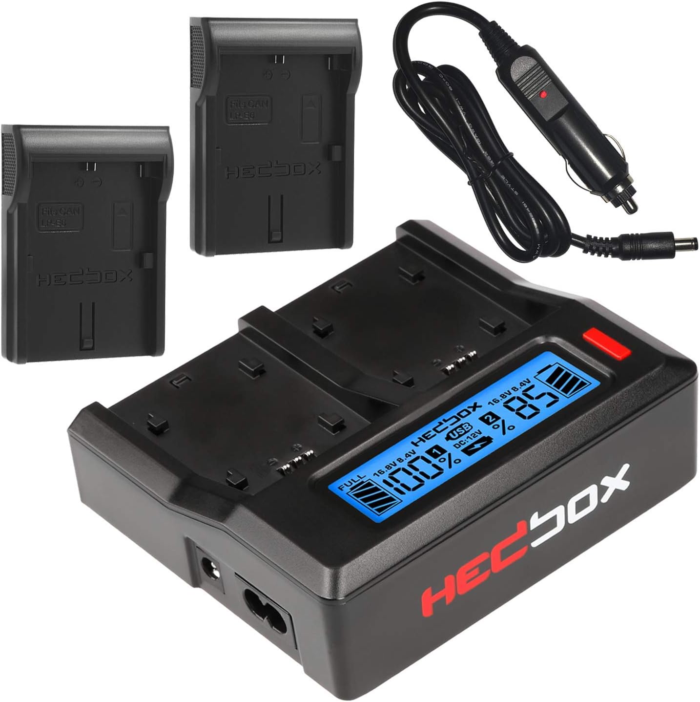 RP-DC50/DLPE6 - Dual LCD Battery Charger for Canon LP-E6, LP-E6N, LP-E6NH and Hedbox RP-LPE6, HED-LPE6H Battery (LP-E6)