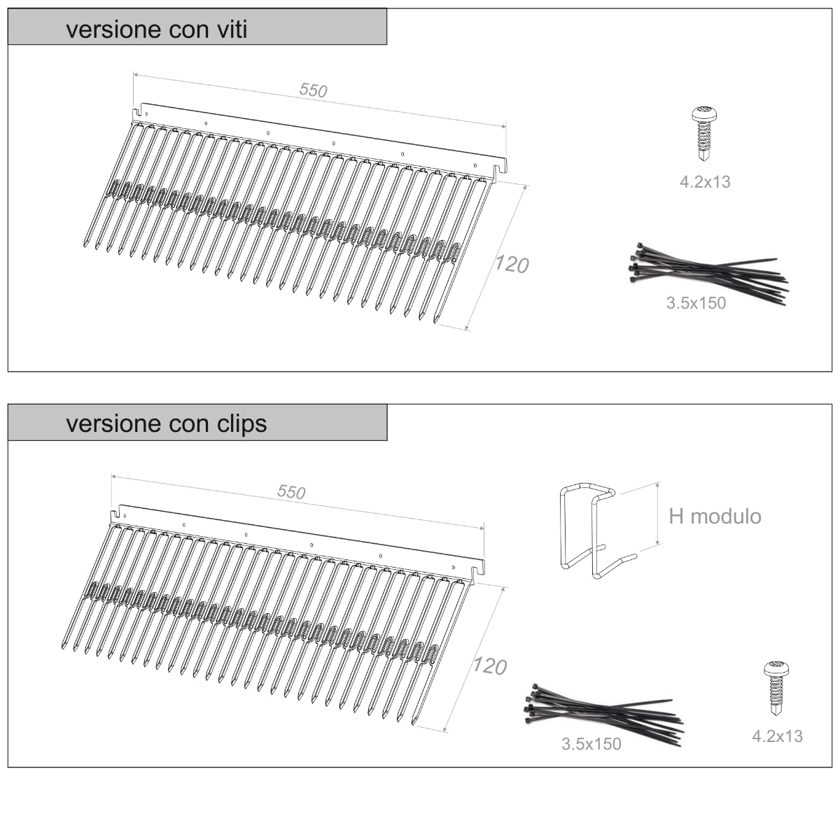 Solar Safe - sistema di protezione Universale da uccelli e piccioni per Fotovoltaico - Brevettata, Ecosostenibile e resistente ai raggi UV (22 metri (40 unità) con CLIPS per pannelli spessore 30mm)