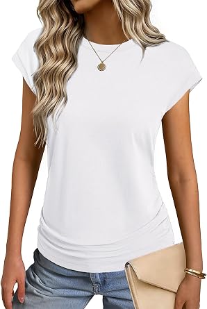 55% off: GKBK Womens Summer Cotton Tops Ruched Cap Short Sleeve Tshirts Crew Neck Shirts Fashion Trendy …