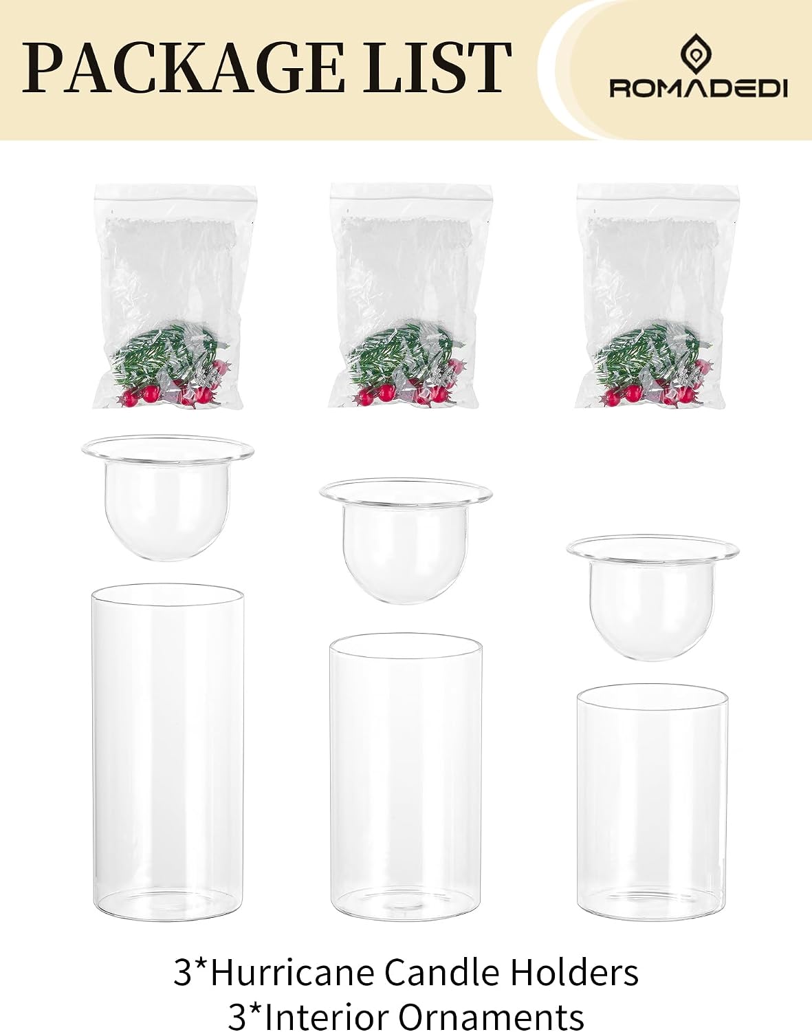 Romadedi Christmas Glass Candle Holder for Table Centerpiece, Set of 3