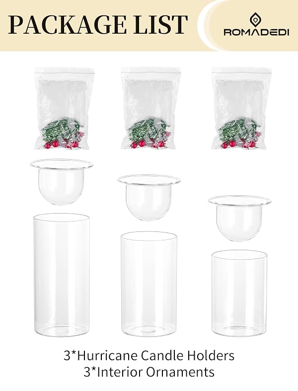 Romadedi Christmas Candle Holders for Centerpiece - Set of 3 Glass Hurricane Candle Holder with Xmas Ornaments Decorative Clear Votive Holders for Table Center Fireplace Festive Party Decor by Romadedi - Image 6